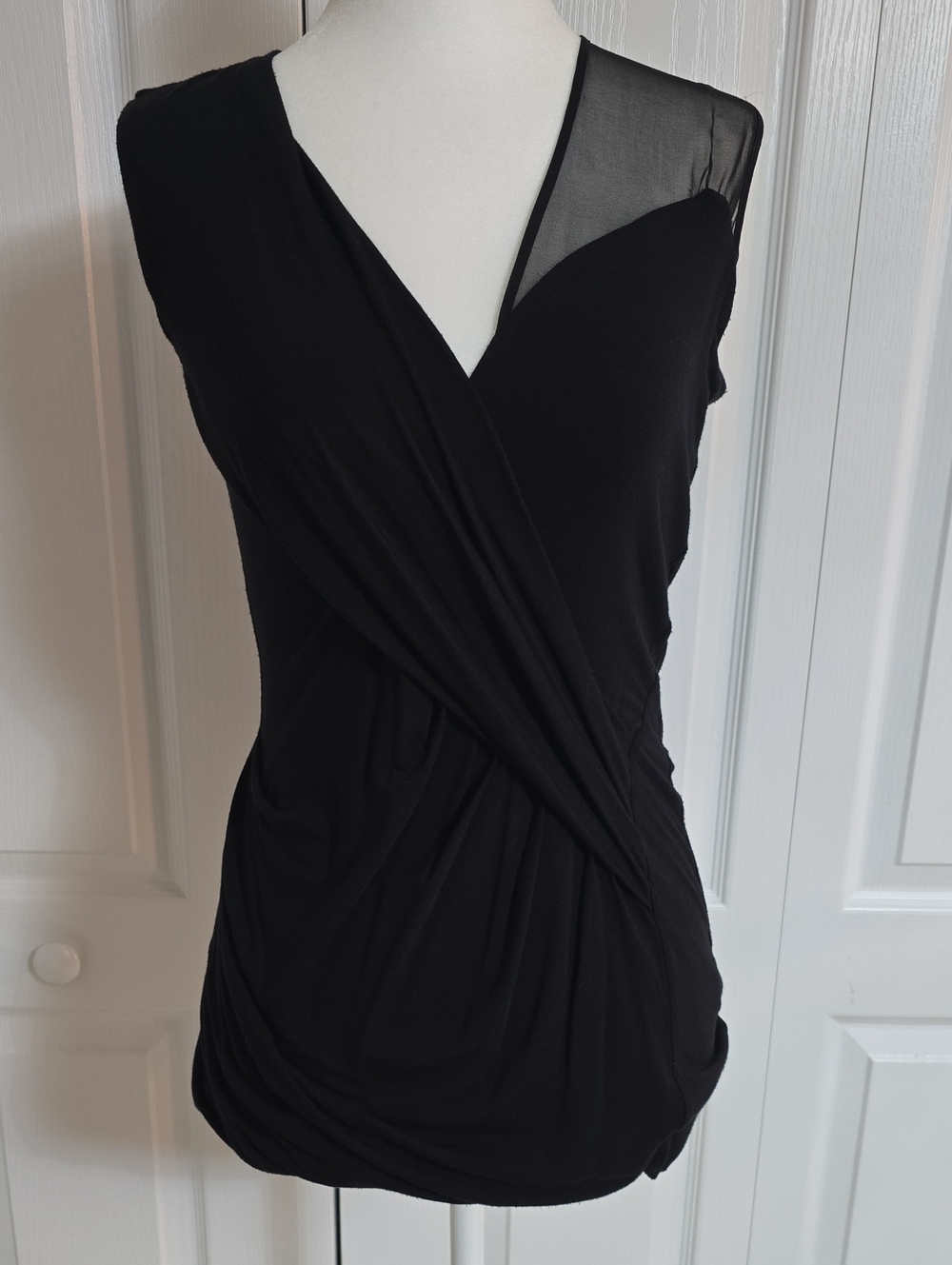 Bailey 44 Black Draped V-Neck Sleeveless Top